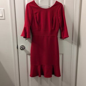 White House Black Market Red Flare-Sleeve Fluted-Hem Sheath Dress Size 0